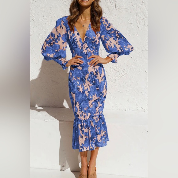 Blue Floral Long Sleeve Rici Dress - Picture 1 of 2